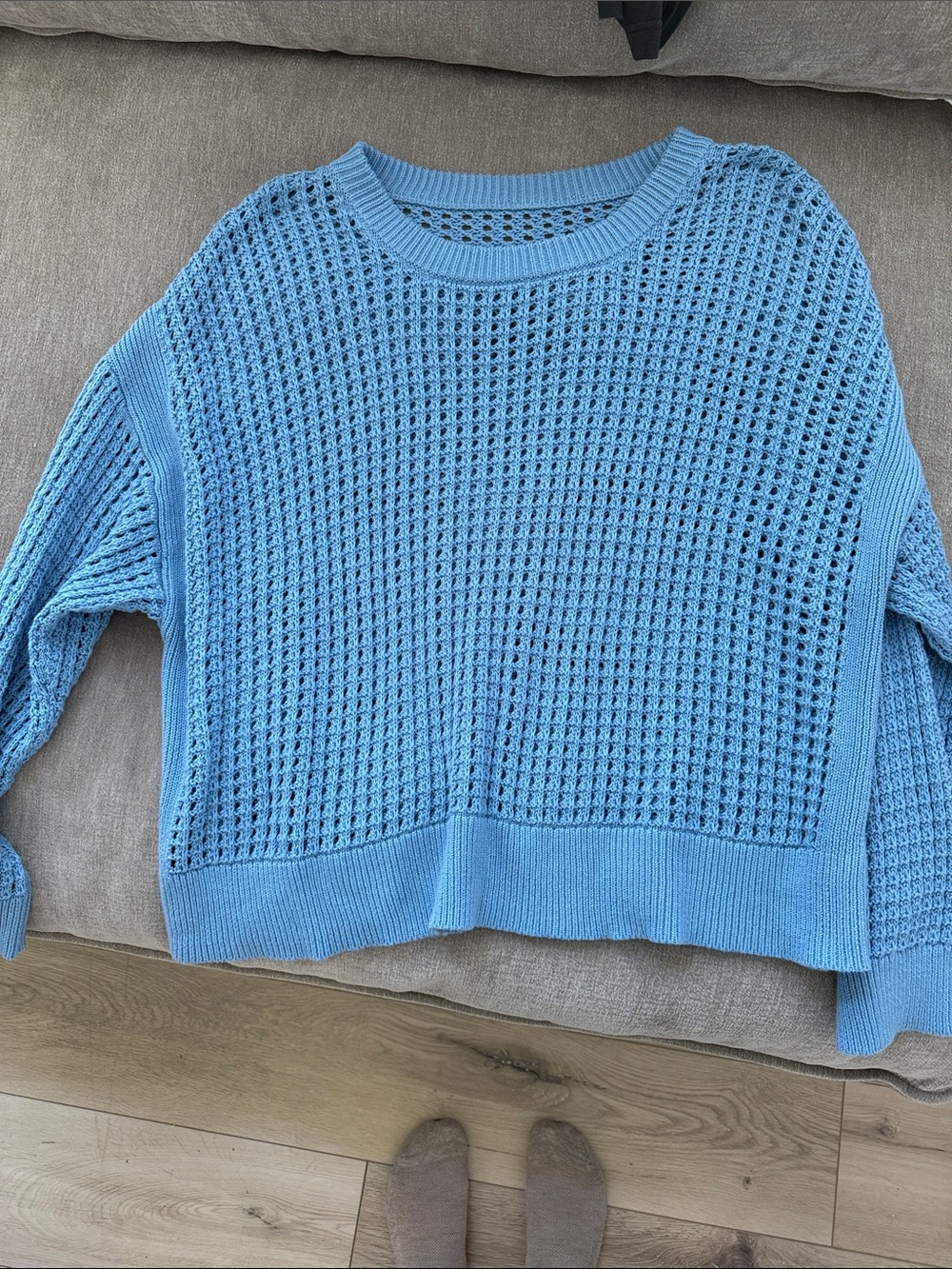 Old Navy Light Blue Open-Weave Crewneck Sweater 100% cotton